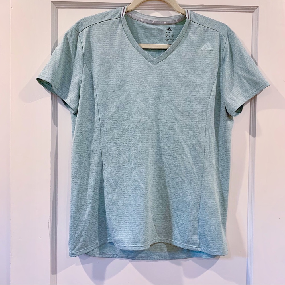 ✨ Adidas Mint Green Climalite V-Neck T-Shirt - L